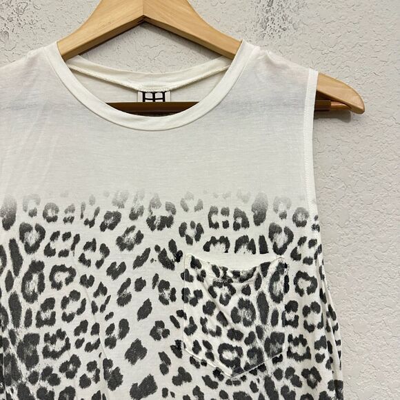 HAUTE HIPPIE Leopard Print Sheer Muscle Tank Top w Pocket in Ivory - Picture 3 of 9